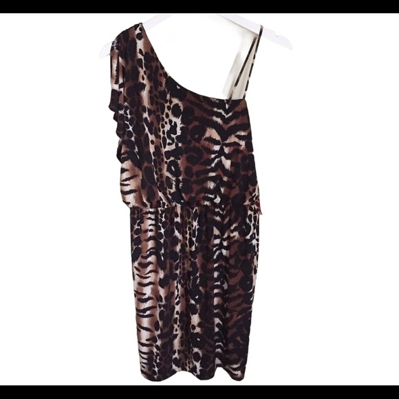 NWT ENFOCUS STUDIO Animal Print One Shoulder Dress With Ruched Waist Brown Large - Picture 4 of 11